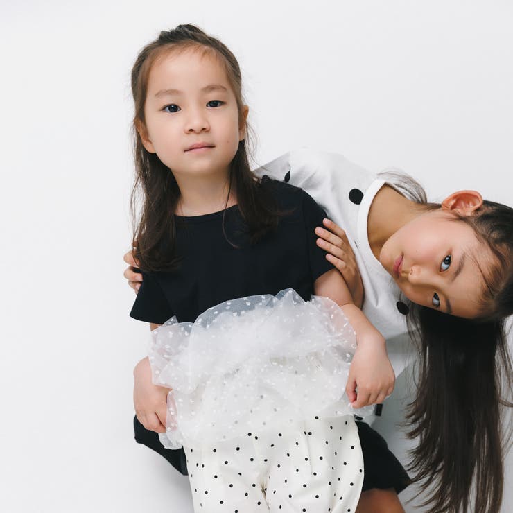 85:黒_白フリル | 【b.+A】金子綾/ドットフリル付きチュニック | ブランシェス