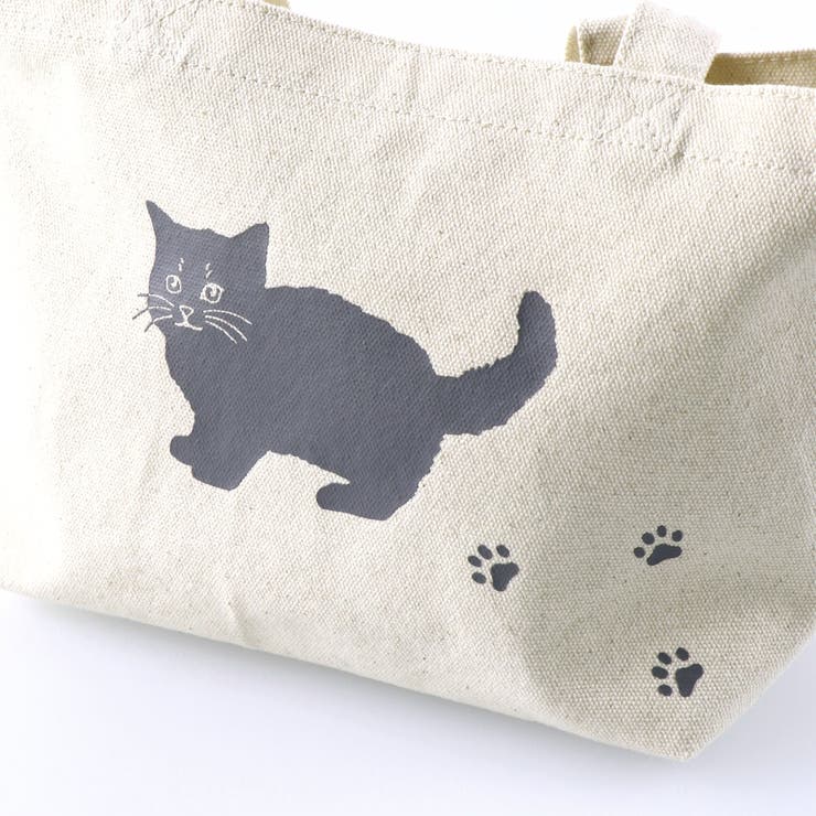 ハンドメイド黒猫プリントのスクエアトートバッグ ハンドメイド黒猫プリントのスクエアトートバッグ