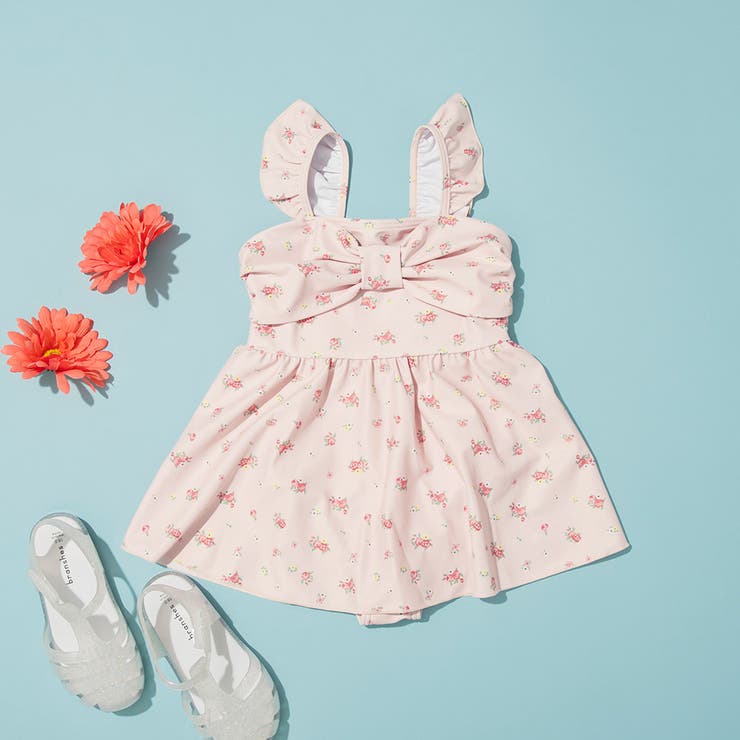 ピンク | 【水着】リボンアクセント総柄 ワンピース | ブランシェス