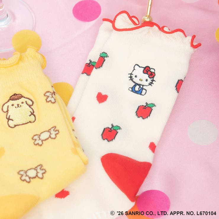 レッド | 【サンリオキャラクターズ】ワンポイント刺繍 総柄ソックス ポムポムプリン | ブランシェス