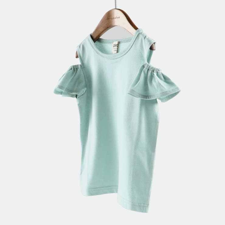 67:無地-ライトグリーン | 【WEB限定/DRC/やわらか天竺】肩あきフリル半袖Tシャツ | ブランシェス