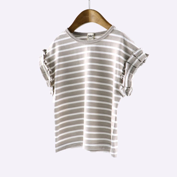 93:ボーダー-ブラウン | 【WEB限定/DRC/やわらか天竺】袖タックフリル半袖Tシャツ | ブランシェス