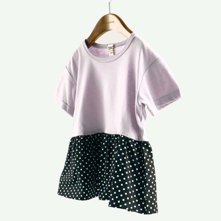 46:ドット-ラベンダー | 【WEB限定/DRC/やわらか天竺】柄フリル切替半袖Tシャツ | ブランシェス