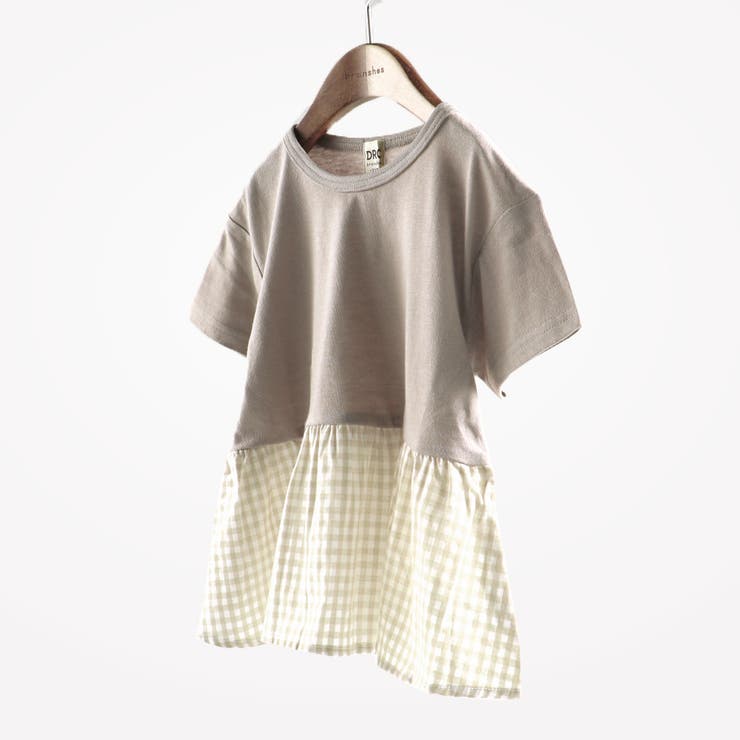 64:チェック-ブラウン | 【WEB限定/DRC/やわらか天竺】柄フリル切替半袖Tシャツ | ブランシェス