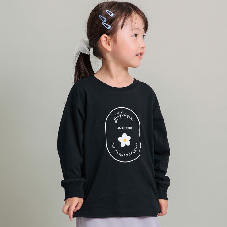フラワー2・ブラック | 【DRC/お肌に嬉しい綿100％】ガールズアソートグラフィック長袖Tシャツ | ブランシェス
