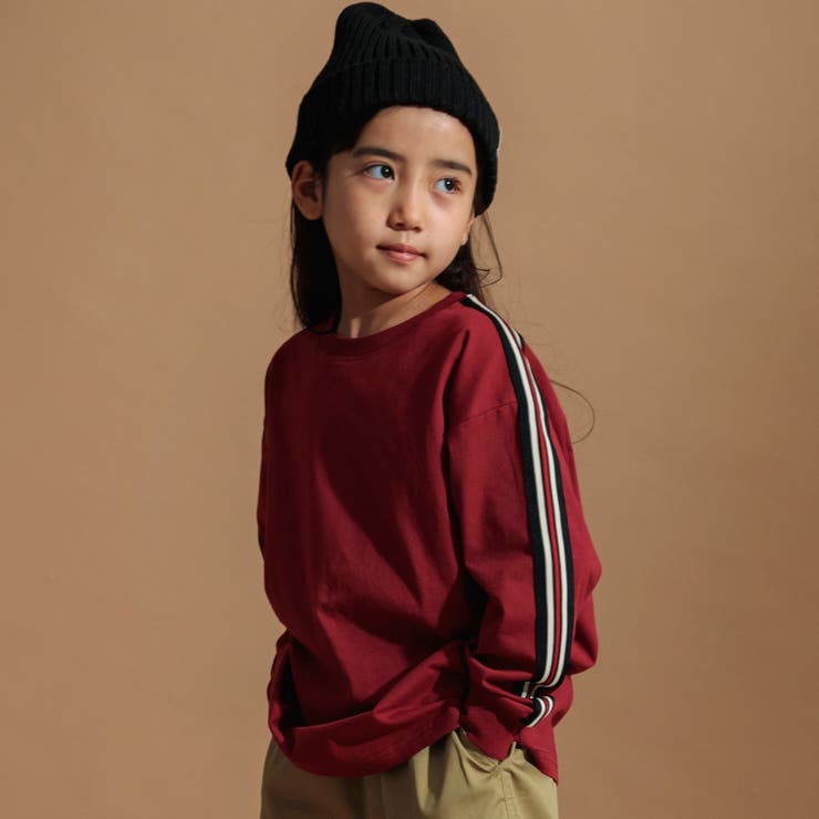 エンジ | BIGシルエット袖ライン長袖Tシャツ | ブランシェス