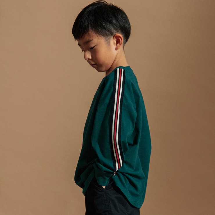 グリーン | BIGシルエット袖ライン長袖Tシャツ | ブランシェス