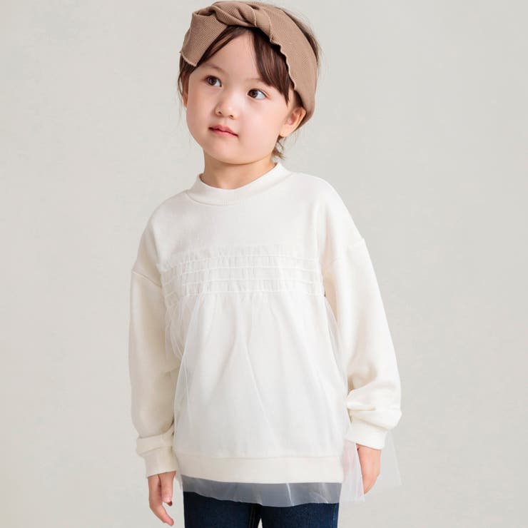 アイボリー | 【WEB限定/DRC/やわらか薄手裏毛】チュールドッキングトレーナー | ブランシェス