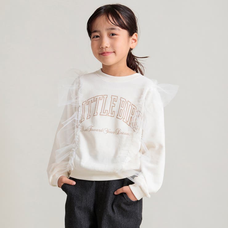 【WEB限定 DRC やわらか薄手裏毛】チュールフリル付トレーナー | ブランシェス | 詳細画像3 