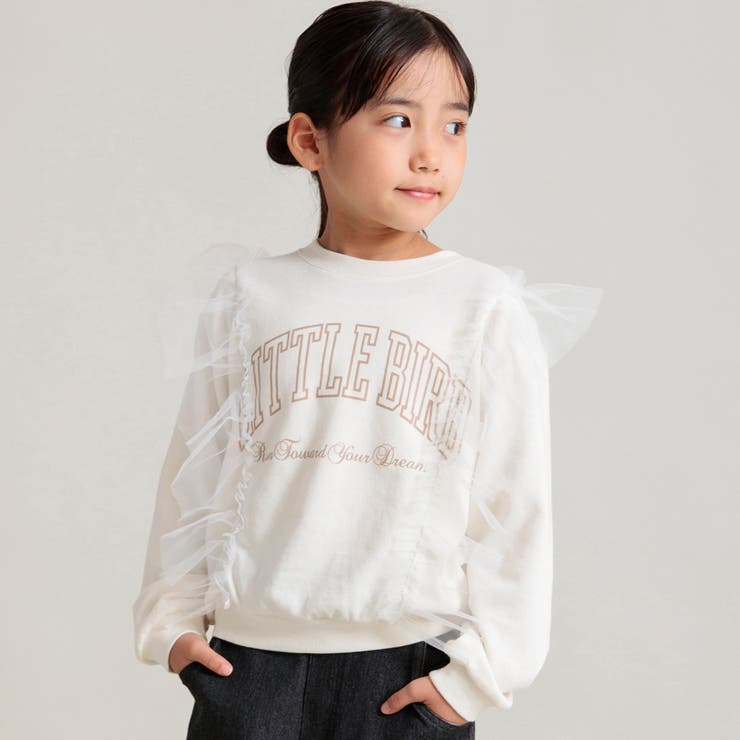 【WEB限定 DRC やわらか薄手裏毛】チュールフリル付トレーナー | ブランシェス | 詳細画像4 