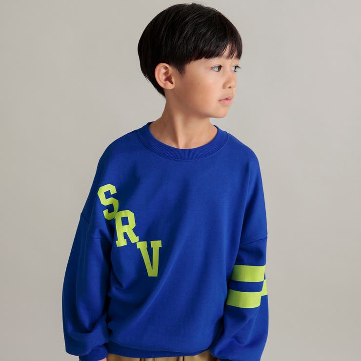 21:SRV_ブルー | アソートグラフィックBIGシルエットトレーナー | ブランシェス