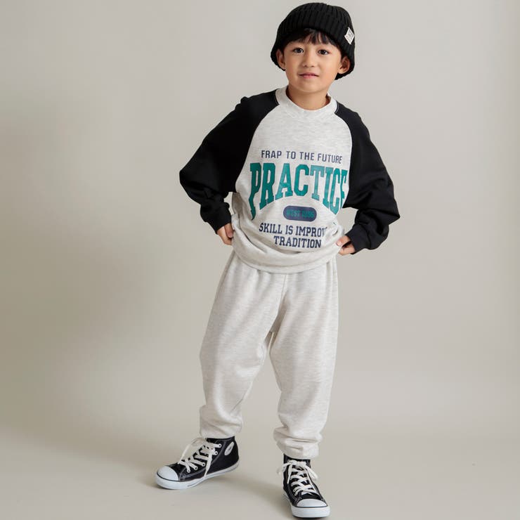 91:杢グレー | 【WEB限定/DRC/やわらか薄手裏毛】ロゴスウェット+ロングパンツセット | ブランシェス