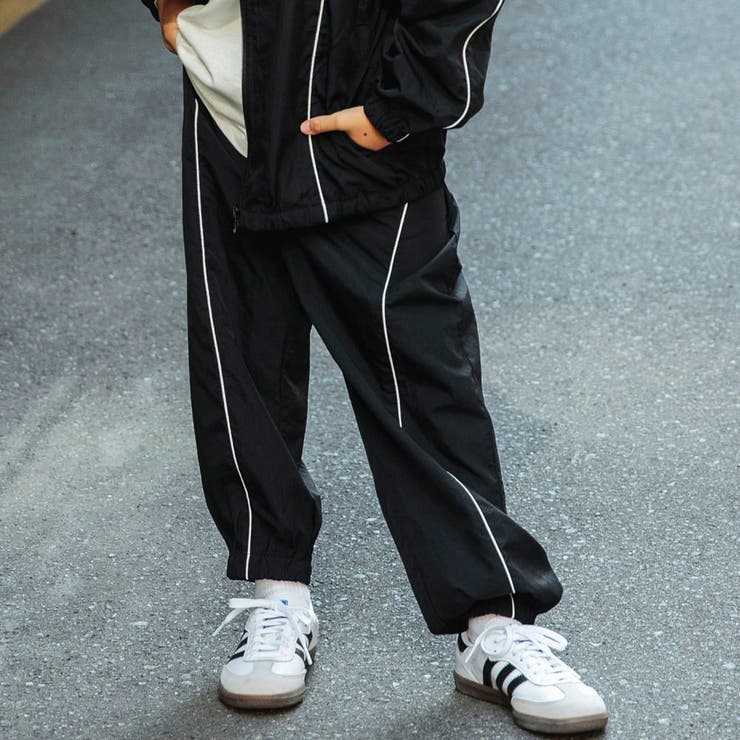 ブラック | 【WEB限定/DRC/セットアップ対応】配色パイピングナイロンロングパンツ | ブランシェス