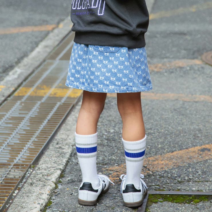 ブルー | 【WEB限定/DRC】リボン総柄デニムスカート | ブランシェス