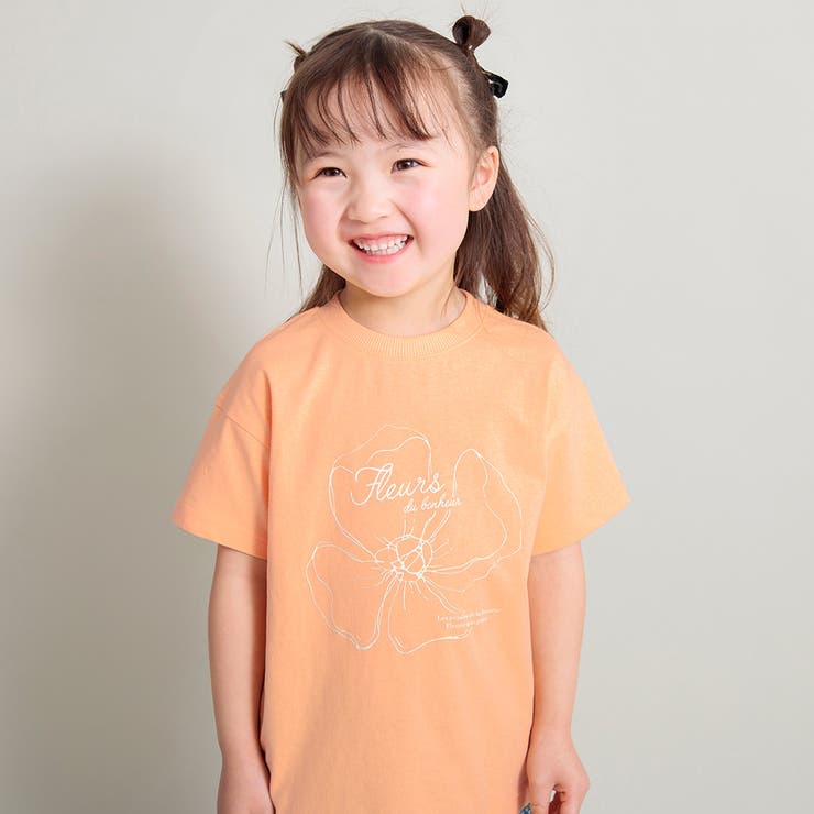 38:フラワー-ライトオレンジ | アソート グラフィック ガールズ半袖Tシャツ | ブランシェス