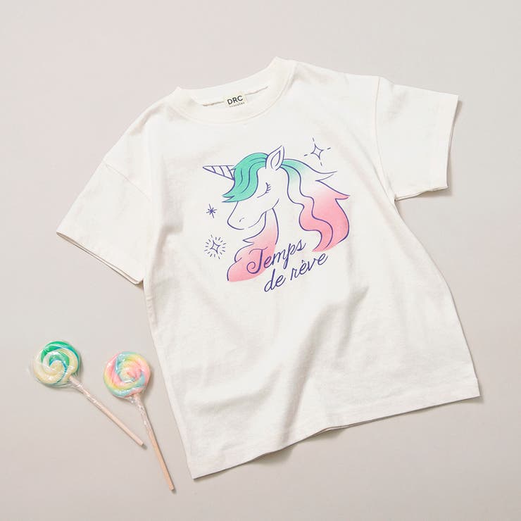 93:ユニコーン-オフホワイト | アソート グラフィック ガールズ半袖Tシャツ | ブランシェス