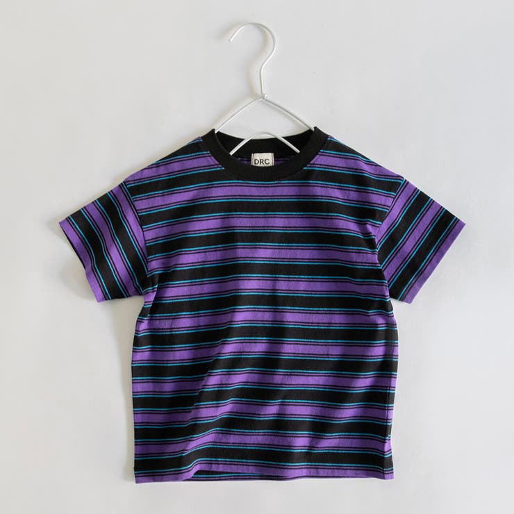 パープル | 【DRC/綿100％】マルチボーダー半袖Tシャツ/ボーダー/ミックス ボーダー | ブランシェス