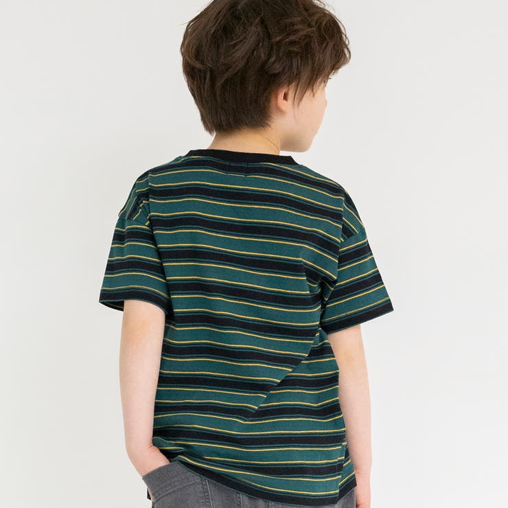 グリーン | 【DRC/綿100％】マルチボーダー半袖Tシャツ/ボーダー/ミックス ボーダー | ブランシェス