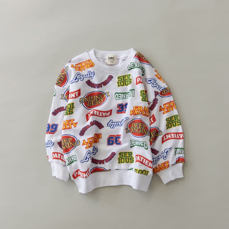 93_ホワイト_ロゴ総柄 | 【DRC】アソートグラフィック裏毛BIGトレーナー ビッグ シルエット | ブランシェス