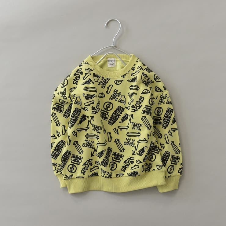 65_ライム_手書き総柄 | アソート グラフィック トレーナー | ブランシェス