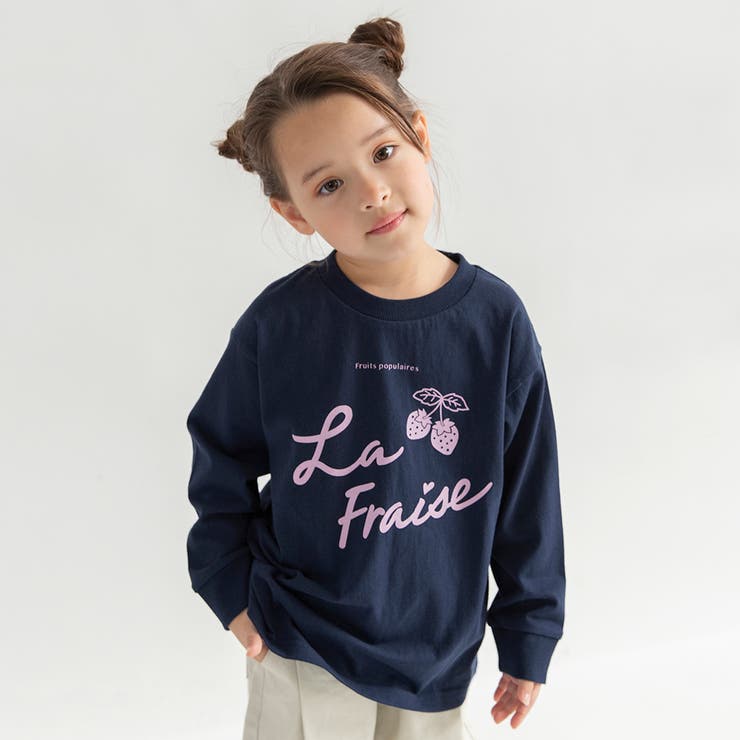 22_ネイビー_いちご | 【WEB限定/DRC】ガールズアソートグラフィック長袖Tシャツ | ブランシェス