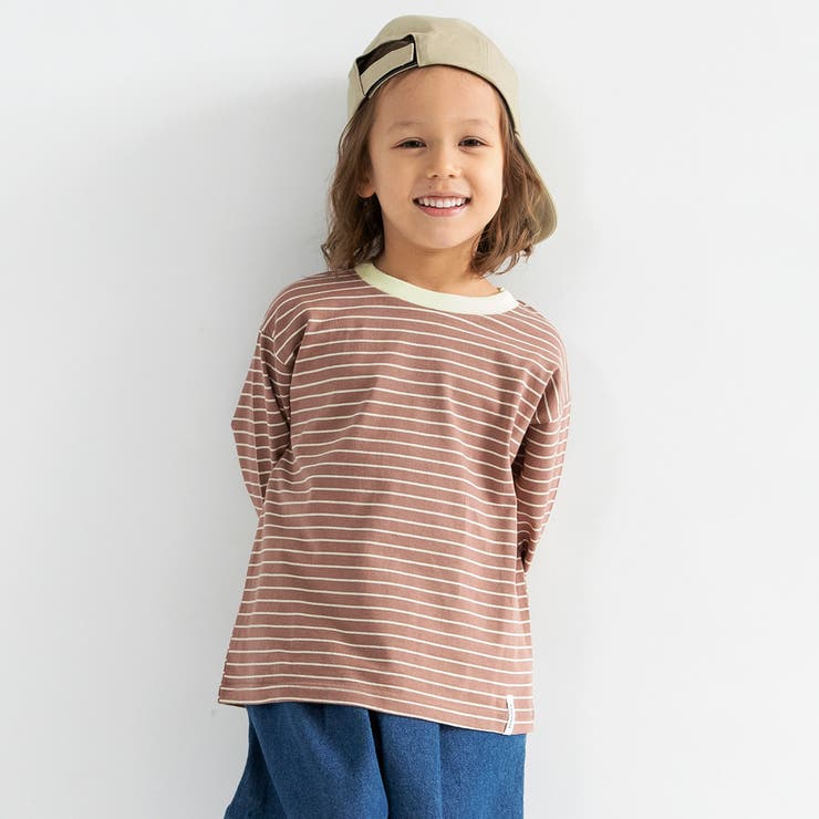 64_ブラウン_ボーダー | 【WEB限定/DRC】無地・ボーダー長袖Tシャツ | ブランシェス