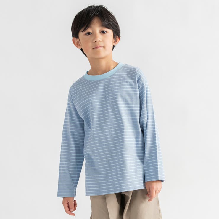 77_ブルーGY_ボーダー | 【WEB限定/DRC】無地・ボーダー長袖Tシャツ | ブランシェス