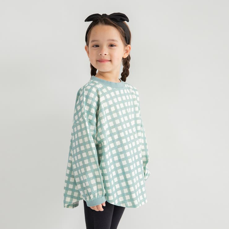 60:オリーブ_チェック | 【WEB限定/DRC】総柄長袖Tシャツ/キッズ/女の子/男の子/150cm | ブランシェス