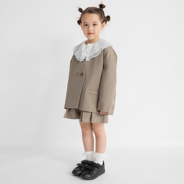 ベージュ | ノーカラージャケット+プリーツキュロット２点セット | ブランシェス