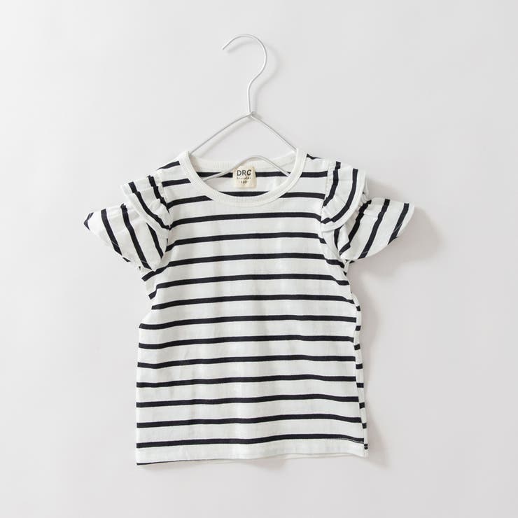 92:ホワイト_ボーダー | 【DRC/WEB限定】肩あきフリル半袖Tシャツ | ブランシェス