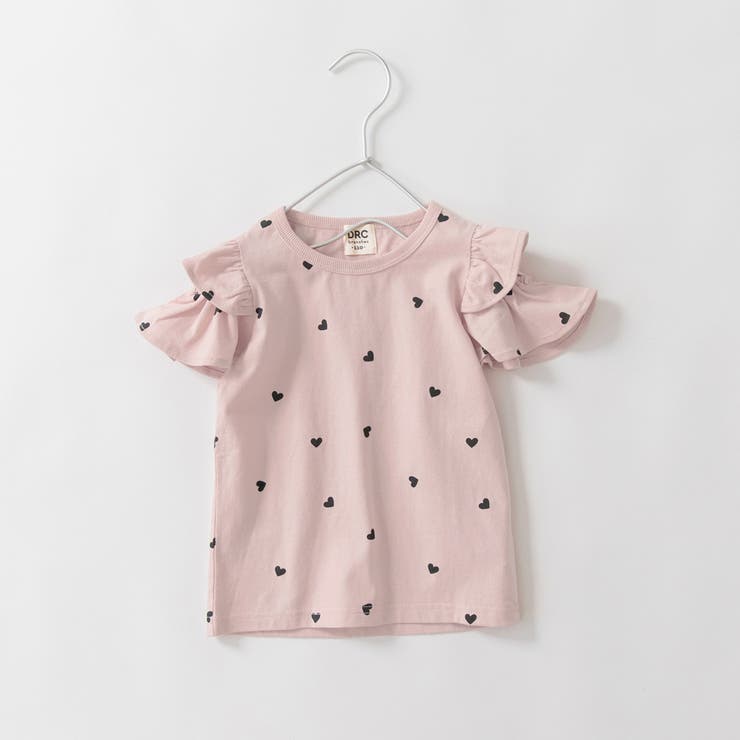 93:ピンク_ハート柄 | 【DRC/WEB限定】肩あきフリル半袖Tシャツ | ブランシェス