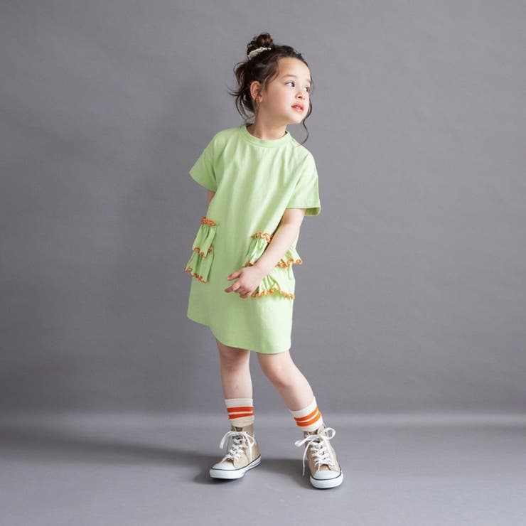 ライム | 【WEB限定/DRC】配色メロウフリル半袖ワンピース | ブランシェス