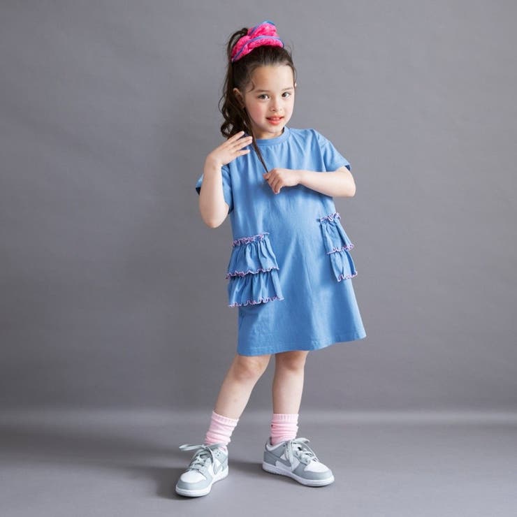 ブルーグレー | 【WEB限定/DRC】配色メロウフリル半袖ワンピース | ブランシェス