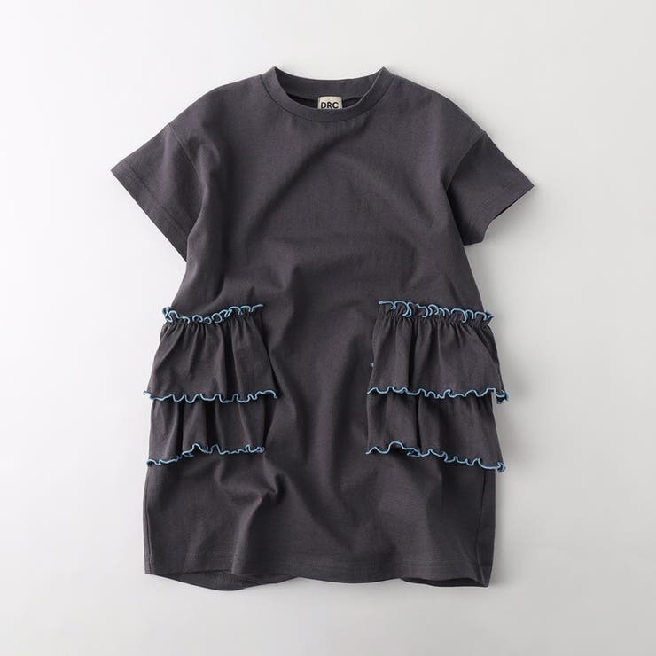 チャコールグレー | 【WEB限定/DRC】配色メロウフリル半袖ワンピース | ブランシェス