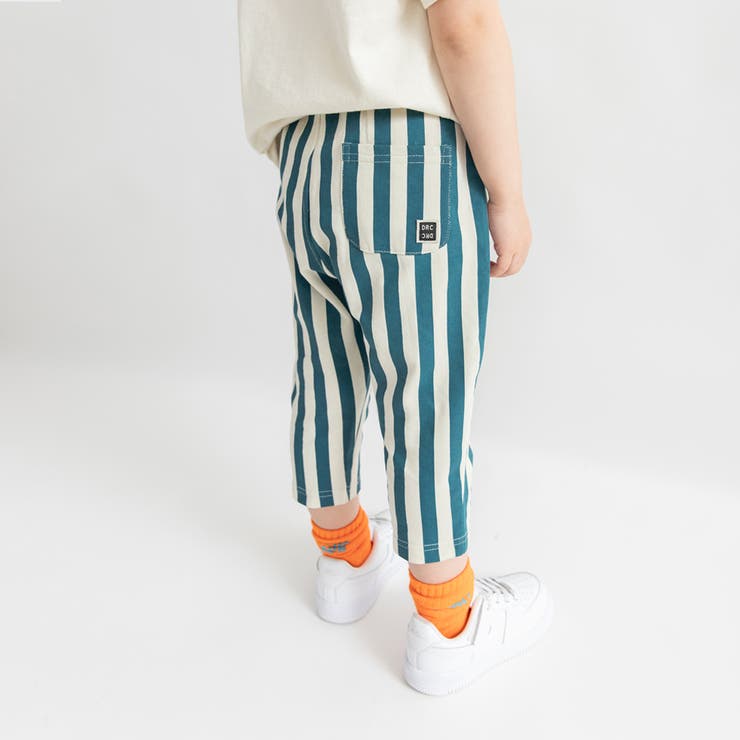91:グリーン_ストライプ | 【WEB限定 DRC】ゆったりサイズ カットソー7分丈パンツ | ブランシェス