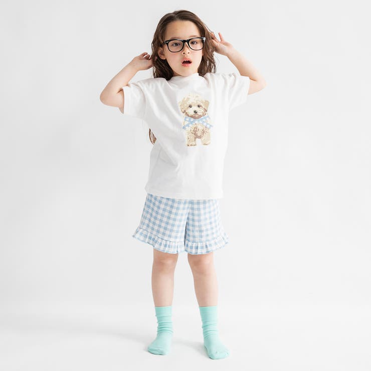 サックス | 【WEB限定/DRC】ギンガムフリル半袖パジャマ | ブランシェス