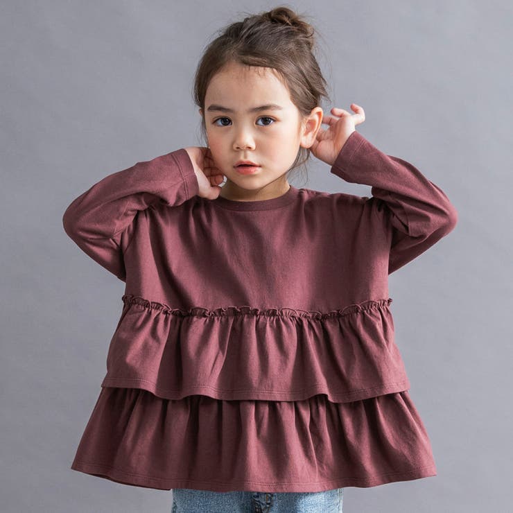 ブラウン | 【WEB限定/DRC】2段フリル長袖Tシャツ トップス 通学 通園 150cm | ブランシェス