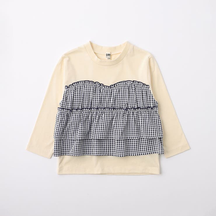 【WEB限定 DRC】チェックドッキング長袖Tシャツ フリル | ブランシェス | 詳細画像2 