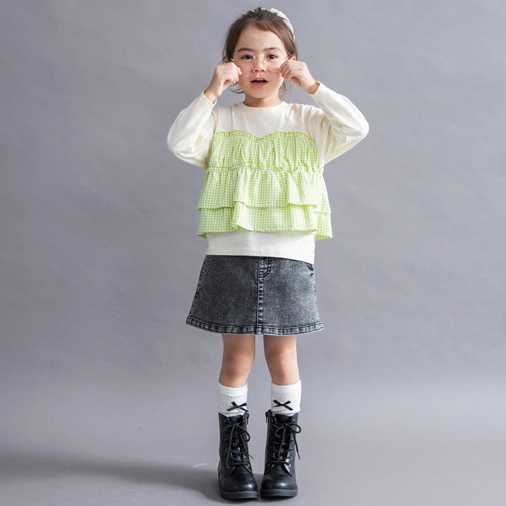 【WEB限定 DRC】チェックドッキング長袖Tシャツ フリル | ブランシェス | 詳細画像22 