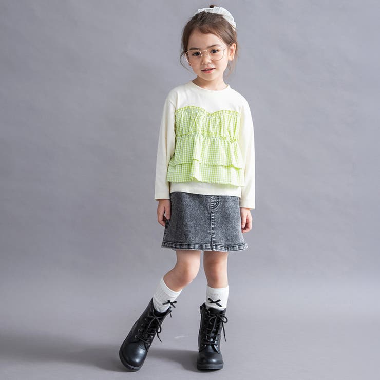 【WEB限定 DRC】チェックドッキング長袖Tシャツ フリル | ブランシェス | 詳細画像23 
