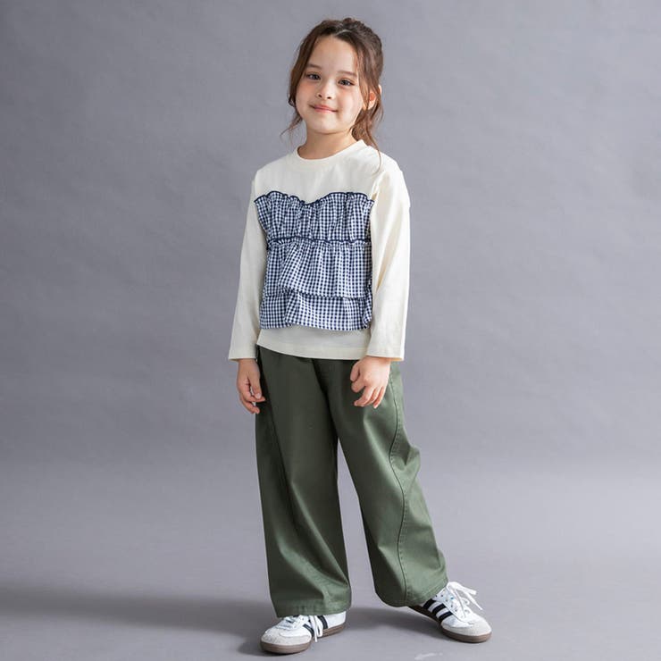 【WEB限定 DRC】チェックドッキング長袖Tシャツ フリル | ブランシェス | 詳細画像3 