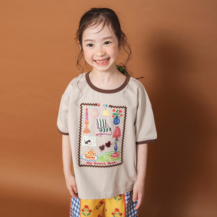 ベージュ | 【WEB限定/りぃー×branshesコラボ】リンガー半袖Tシャツ | ブランシェス