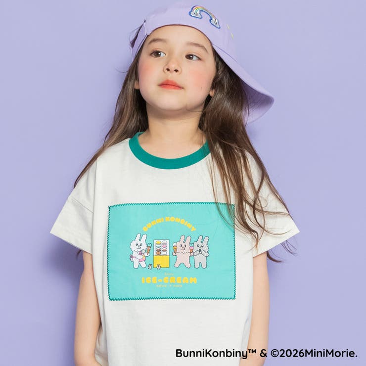 【WEB限定/BUNNI KONBINY】アップリケリンガー半袖Tシャツ | ブランシェス | 詳細画像1 
