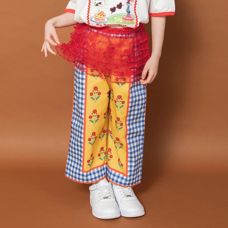 【WEB限定/りぃー×branshesコラボ】柄ワイドロングパンツ | ブランシェス | 詳細画像1 