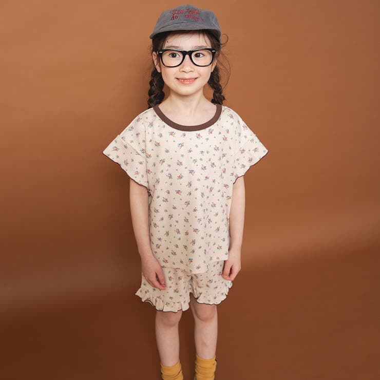 ベージュ | 【WEB限定/りぃー×branshesコラボ】小花柄ワッフルセットアップ | ブランシェス