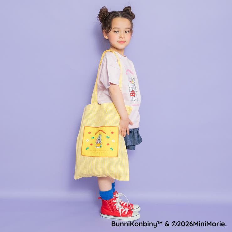 【WEB限定/BUNNI KONBINY】アップリケギンガムトートバッグ | ブランシェス | 詳細画像4 