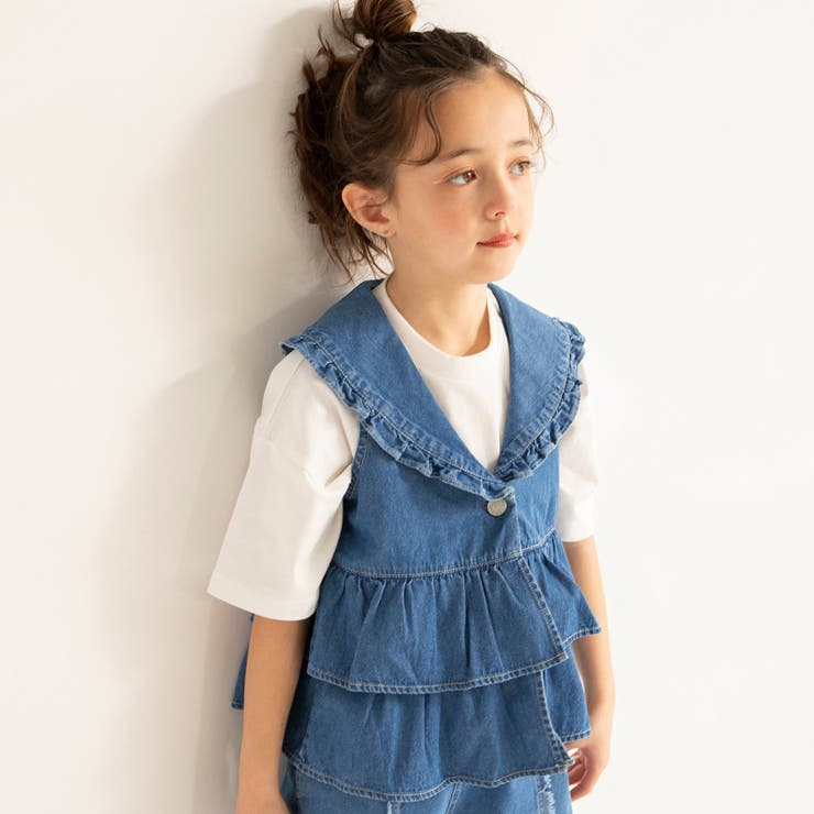 ブルー | 【Ou? by EDWIN】フリルデニムベスト 春 トップス | ブランシェス