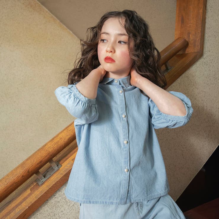 サックス | 【Ou? by EDWIN】ショート丈デニムシャツ | ブランシェス