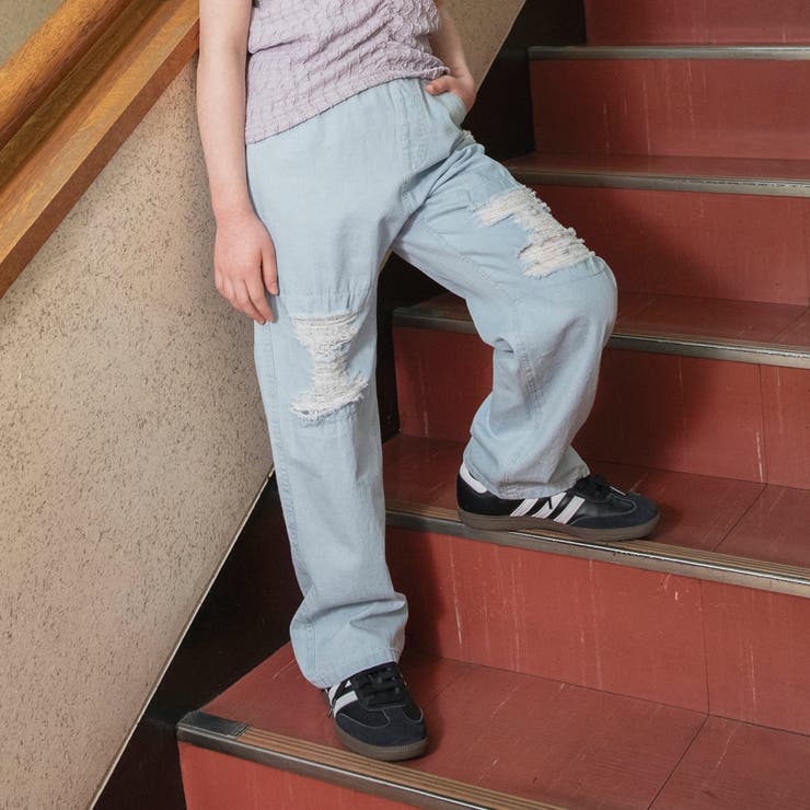 サックス | 【Ou? by EDWIN】クラッシュレースデニムパンツ | ブランシェス