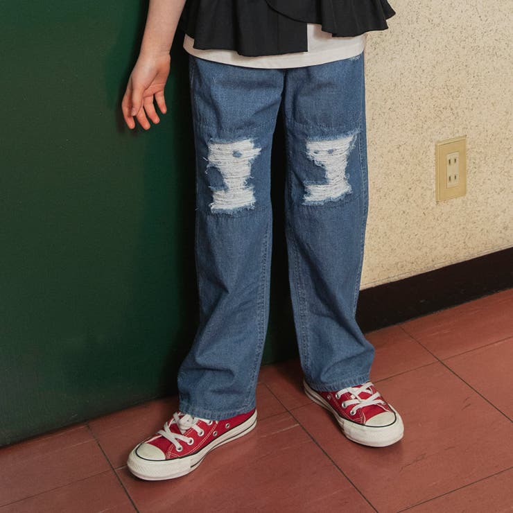 ブルー | 【Ou? by EDWIN】クラッシュレースデニムパンツ | ブランシェス